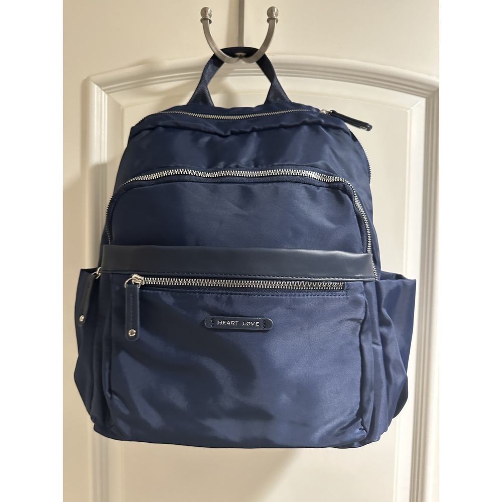 Heart Love Navy Blue Nylon Backpack Diaper Bag Travel Bag Multi Pocket